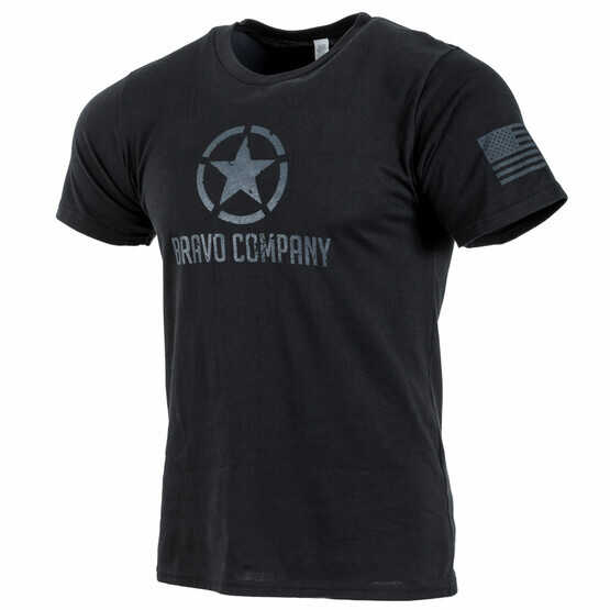 Bravo company manufacturing star t-shirt in black from the side